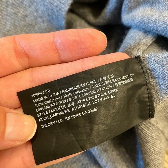 Theory Athletic Stripe Crew Neck Cashmere Sweater Grey Size S Pullback Top - Picture 8 of 8